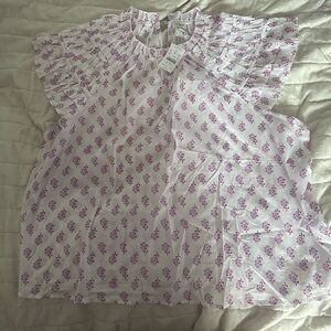 J. Crew White and Purple Floral Blouse